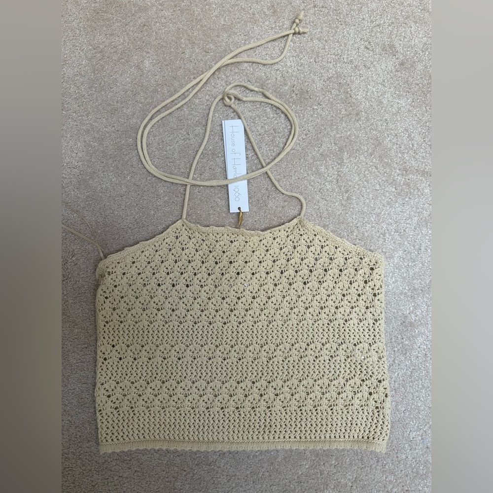 COPY - House of Harlow 1960 Beige Cream halter crochet top